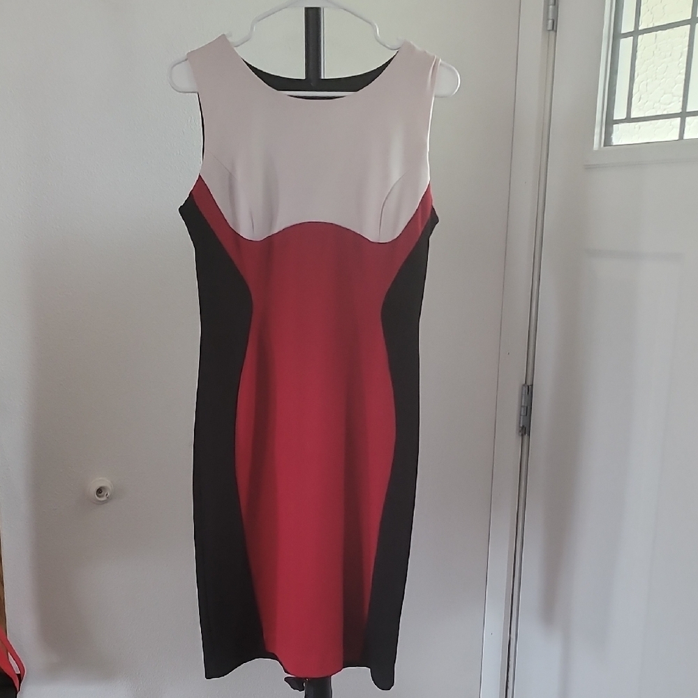 Elegant Colorblock Dress - Red, Black, and White